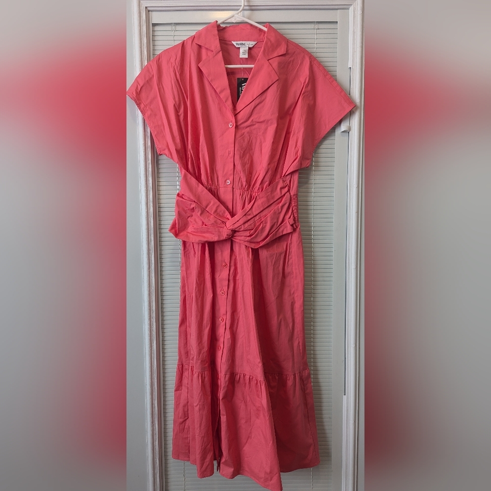 NWT White House Black Market Twist Waist Shirt Dress Sunkist Coral Size Small S